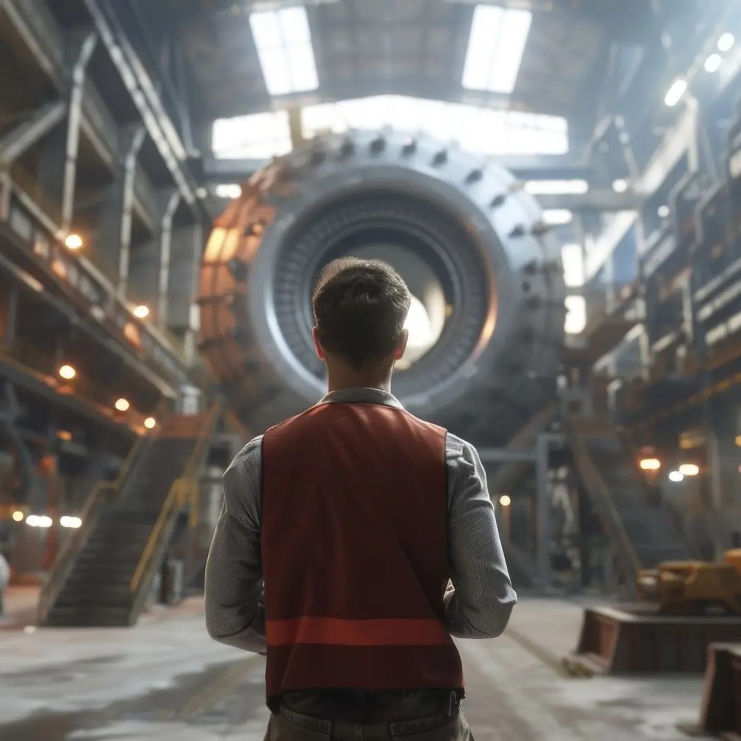 Employee inspecting the industrial facility, ensuring operations run smoothly