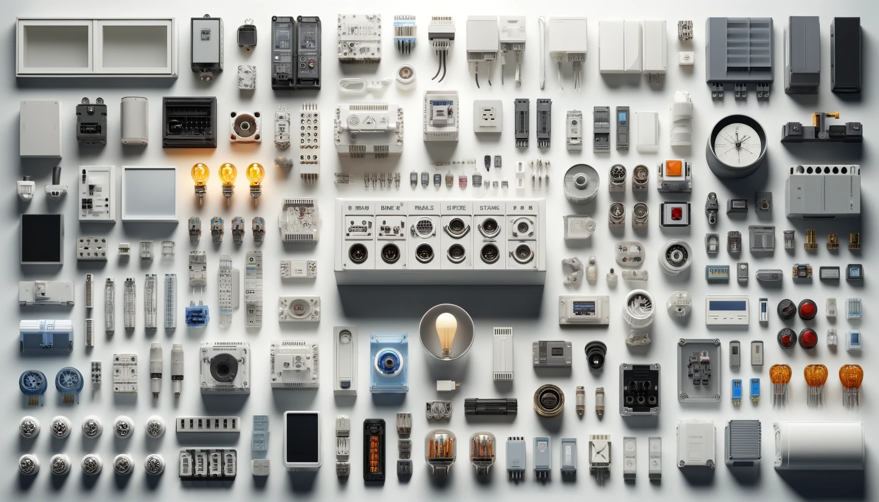 Collection of electrical components such as controls, enclosures, PLC's, and more
