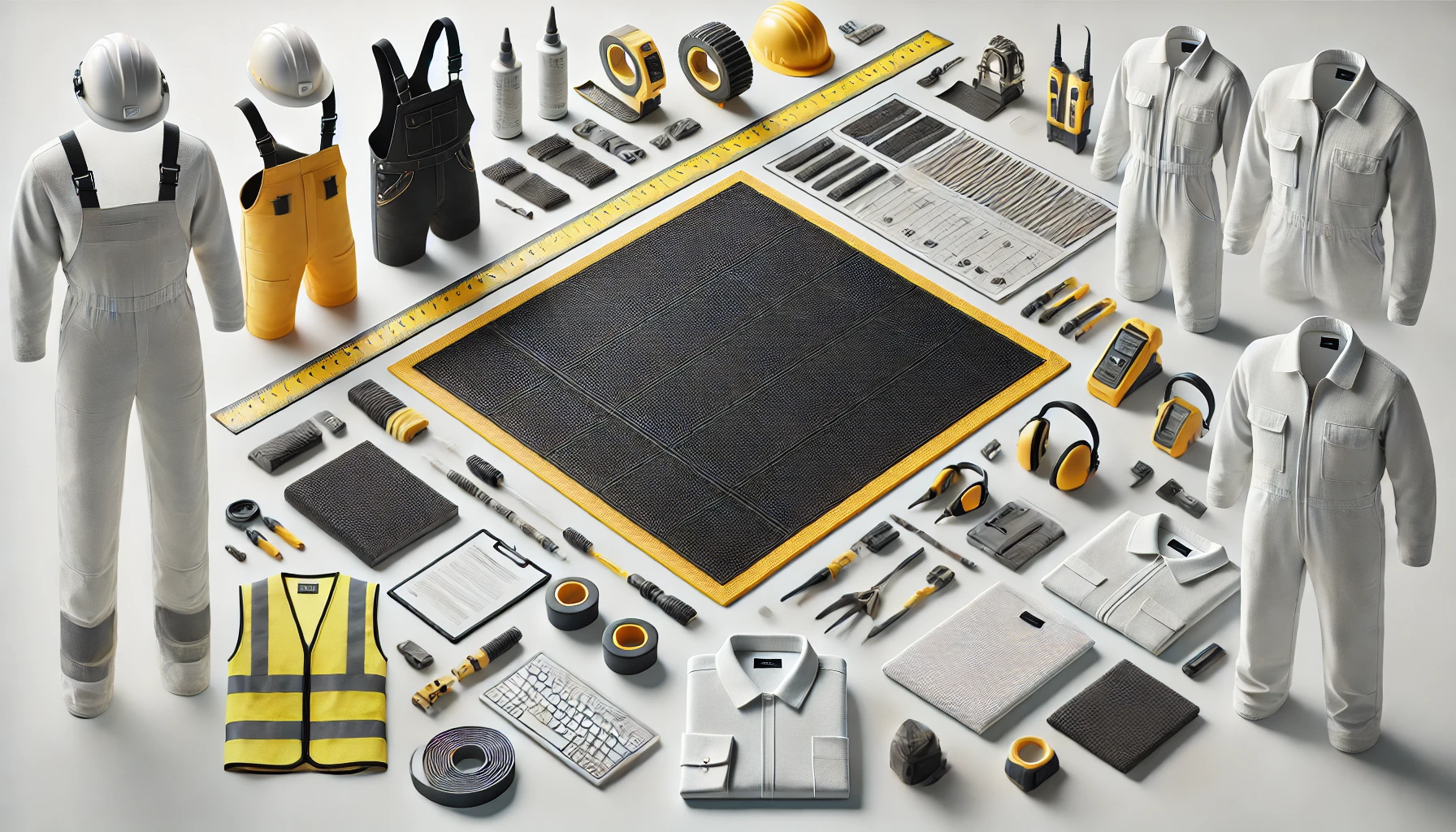 Safety equipments like uniforms, mats, helmets, gloves, and more